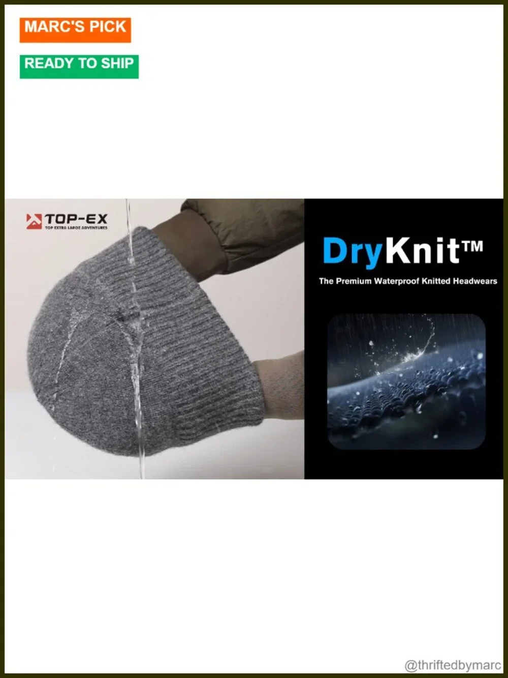 DryKnit Waterproof Merino Wool Beanie with Polartec Fleece Lining Big Head Fit